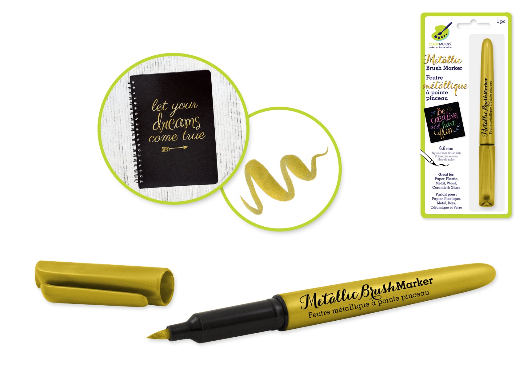 Color Factory Metallic Brush Marker Permanent 6.8mm in Gold