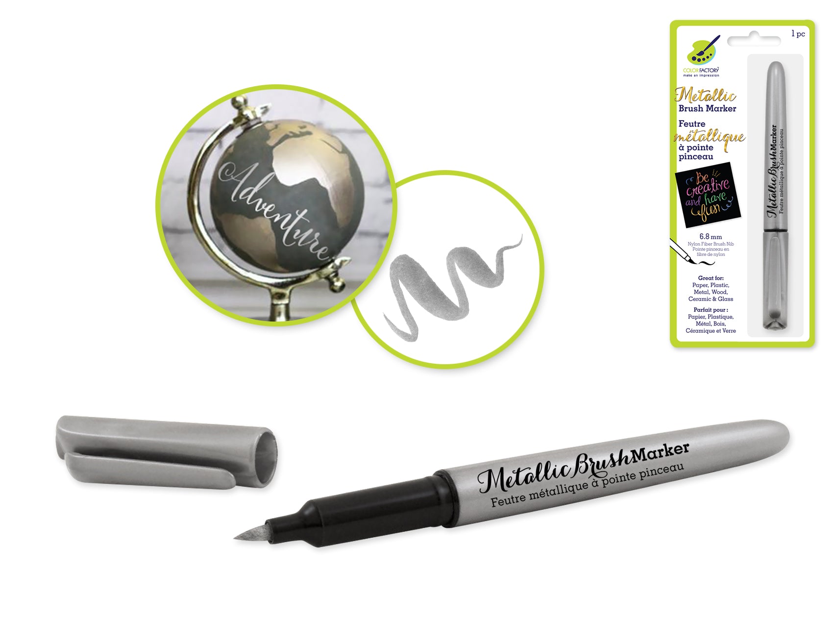 Color Factory Metallic Brush Marker Permanent 6.8mm in Silver
