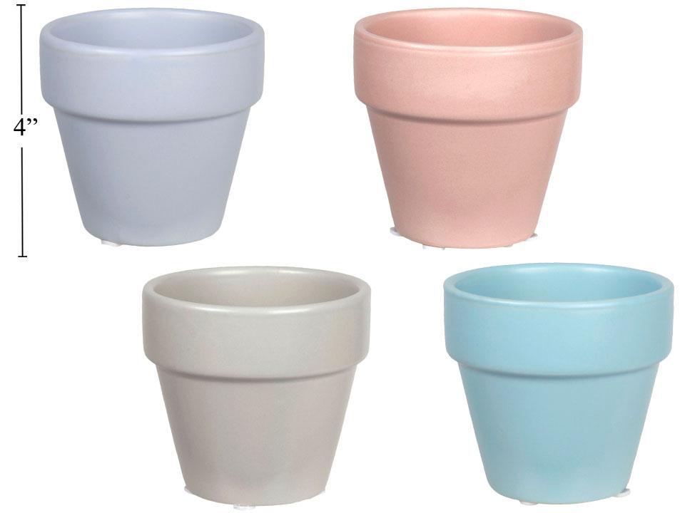 4" Ceramic Matte Finish Flower Pot, 4asst., upc