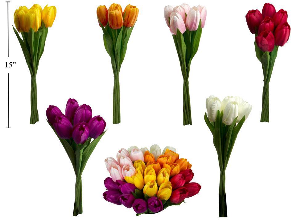 15"L Artificial Tulips,6pcs/Bunch, 6asst.cols, label