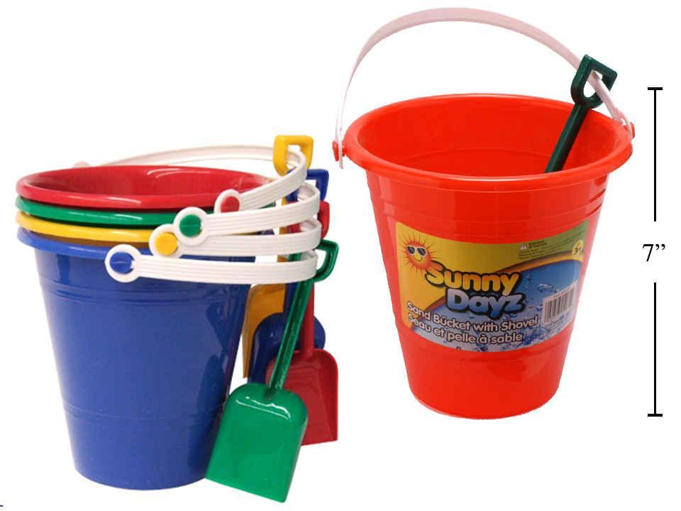 Sunny Dayz 7" Pail w/Shovel 4asst. Colours, Colour Label