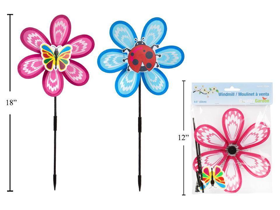 8.5" Flower Pinwheel w/Insect