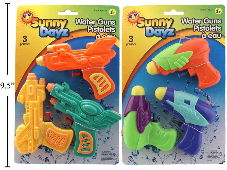 Sunny Dayz 3pk Water Guns, 2/s, Sizes: 4" & 5", t.o.c.
