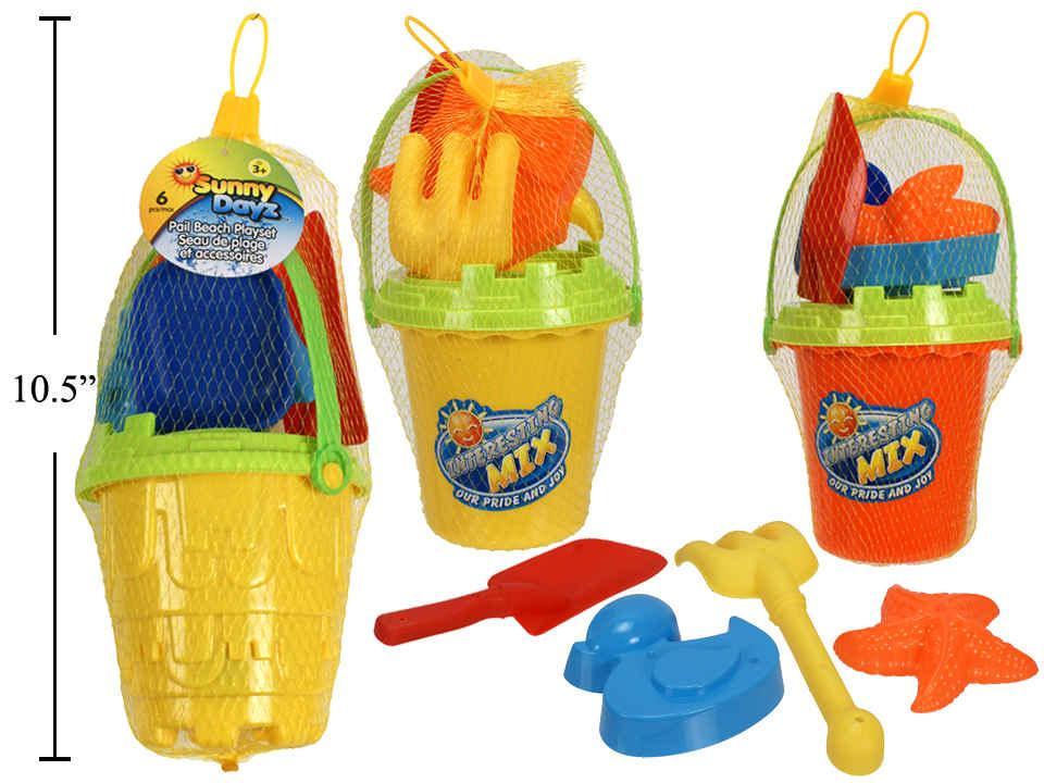 Sunny Dayz 6pcs 4.5" Pail Beach Playset in Net Bag