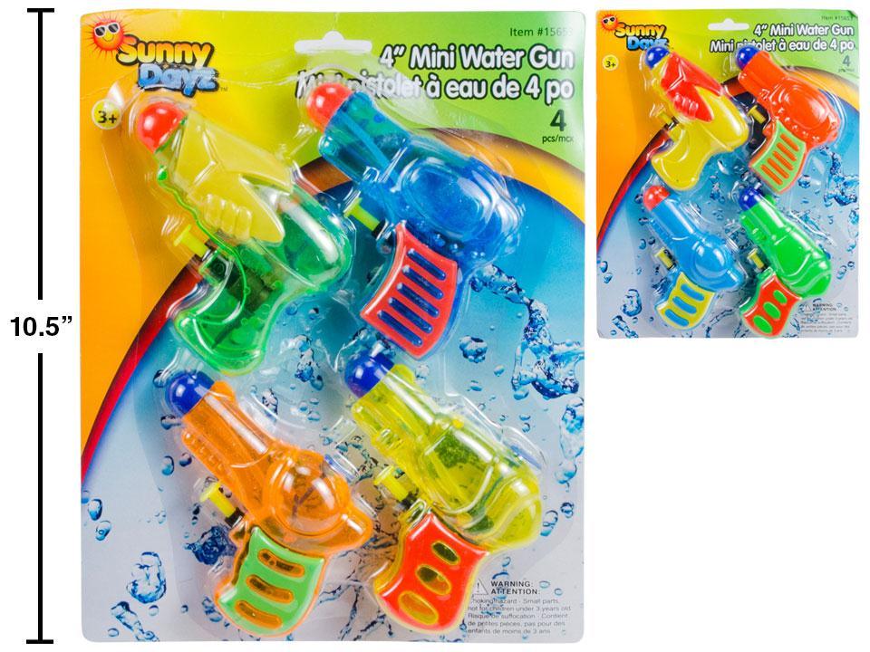 Sunny Dayz 4pk 4" Mini Water Guns, 2asst. styles, b/c