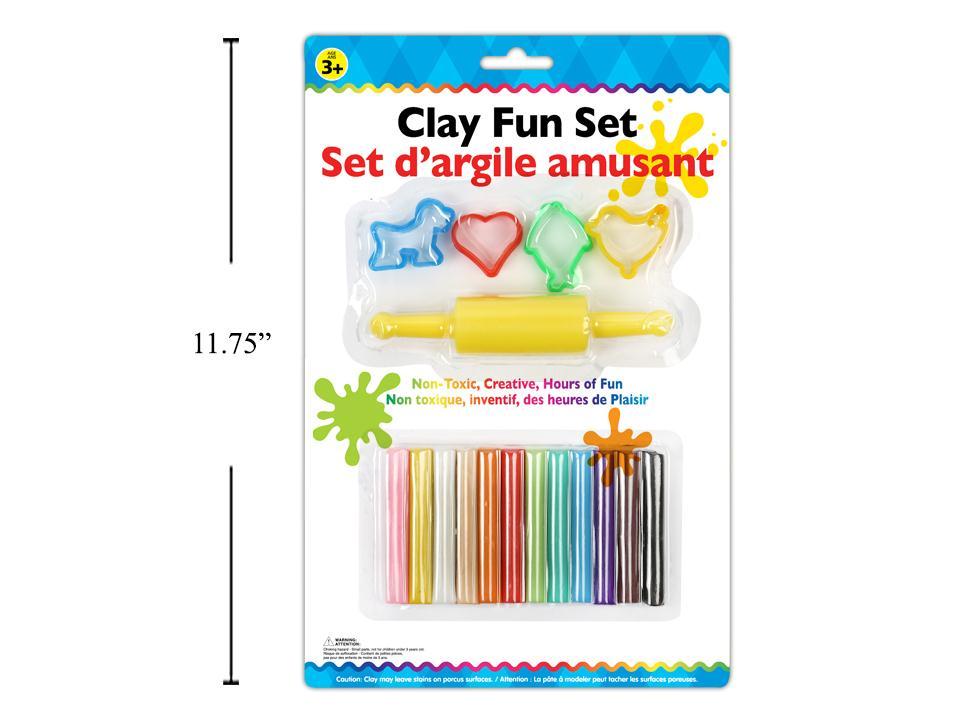 Clay Fun Set: 12-Color Model Clay with 3 Piece Molds and Rolling Pin