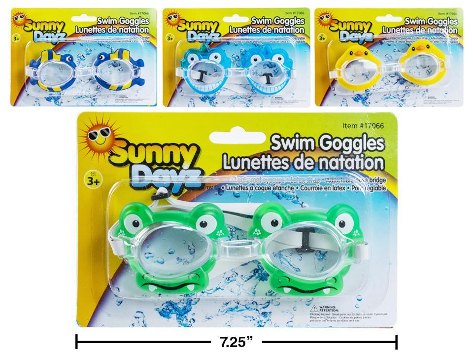 Sunny Dayz Kids Swimming Goggle, 4asst. Animal Designs, b/c