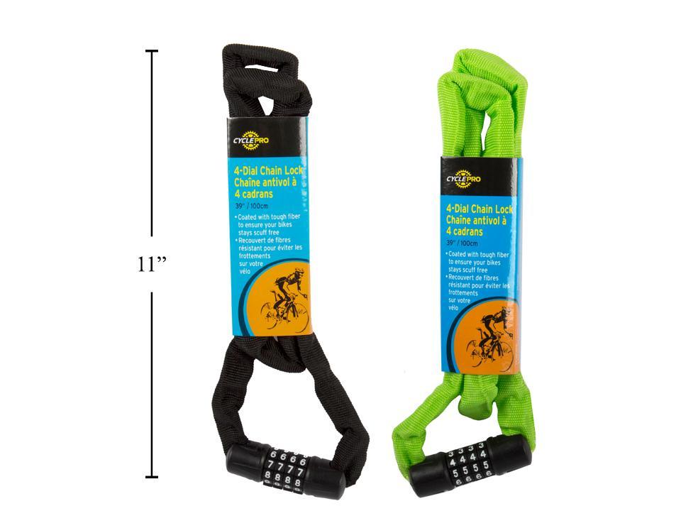 CyclePro 4-Dial Bicycle Chain Lock, Available in 2 Assorted Colours with Colour Wrapper