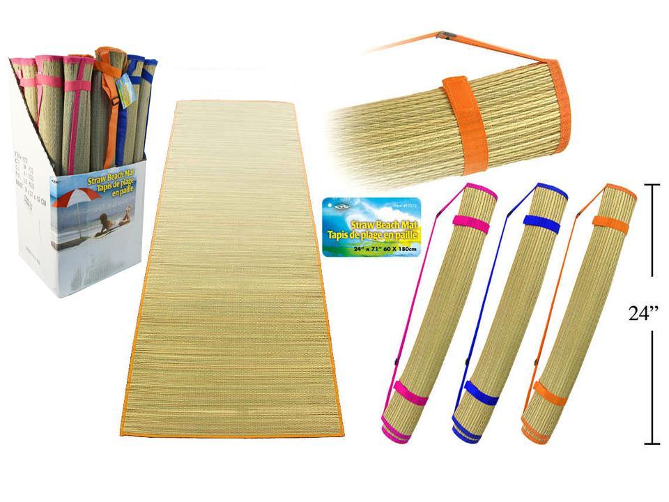 24x71" Straw Beach Mat w/Strap & Velcro