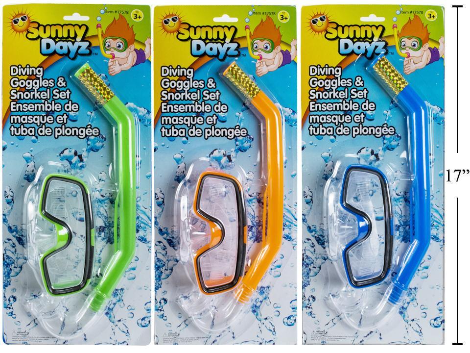 Sunny Dayz Diving Mask & Snorkel Set, 3asst. Colours, b/c