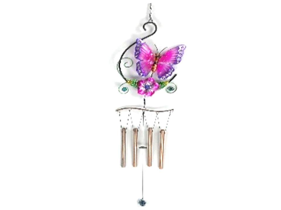 Country Garden 38.97'' Butterfly Windbell, Metal+Glass