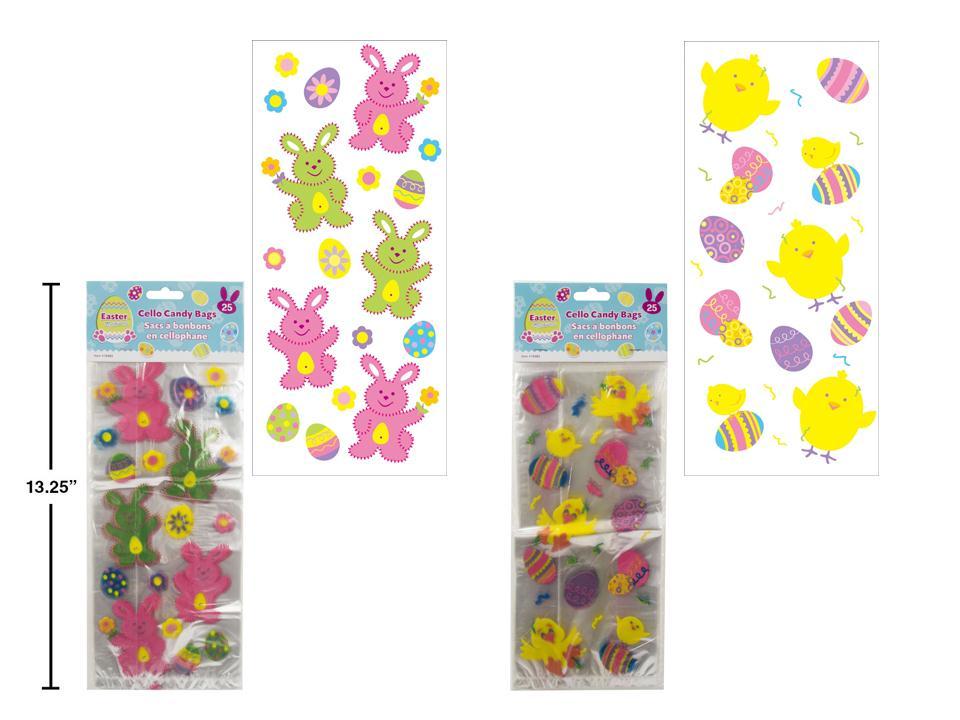 Easter 25pk Cello Candy Bags, 2asst. Designs, h/c, Size: 11"x5
