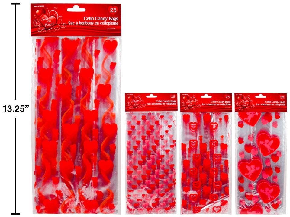 V'tines 25ct. Cello Candy Bags, 4asst., Size: 11"x 5", pbh