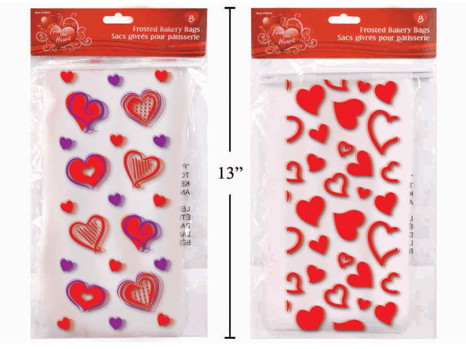 V'tines 8pk Frosted Bakery Bags w/ Hearts, 2asst., w/Wire Closure, pbh
