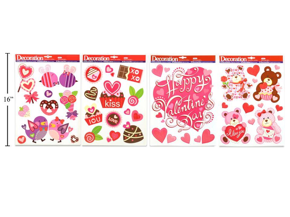 V'tines Window Clings 4asst. designs, 16"x12", header