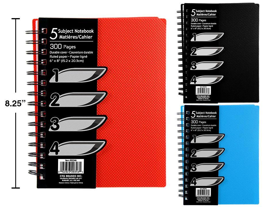 O.Wks 6" x 8" 300-Page 5-Subject Notebook, 3-Column, in Opp Bag