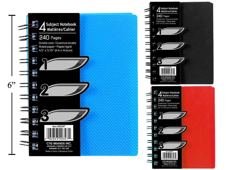 O.Wks 4.5" x 5.75" 240-Page 4-Subject Notebook with 3 Columns, Packaged in an OPP Bag