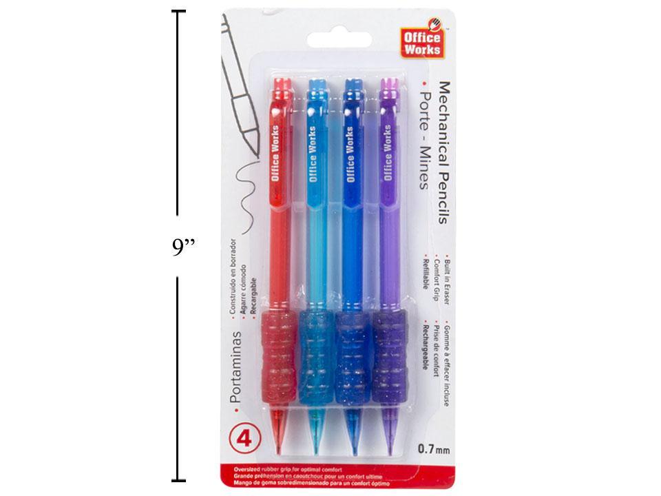 O.WKs. 4-Piece Mechanic Pencils with 0.7mm Lead, Ultra Soft Grip, Available in 4 Colours