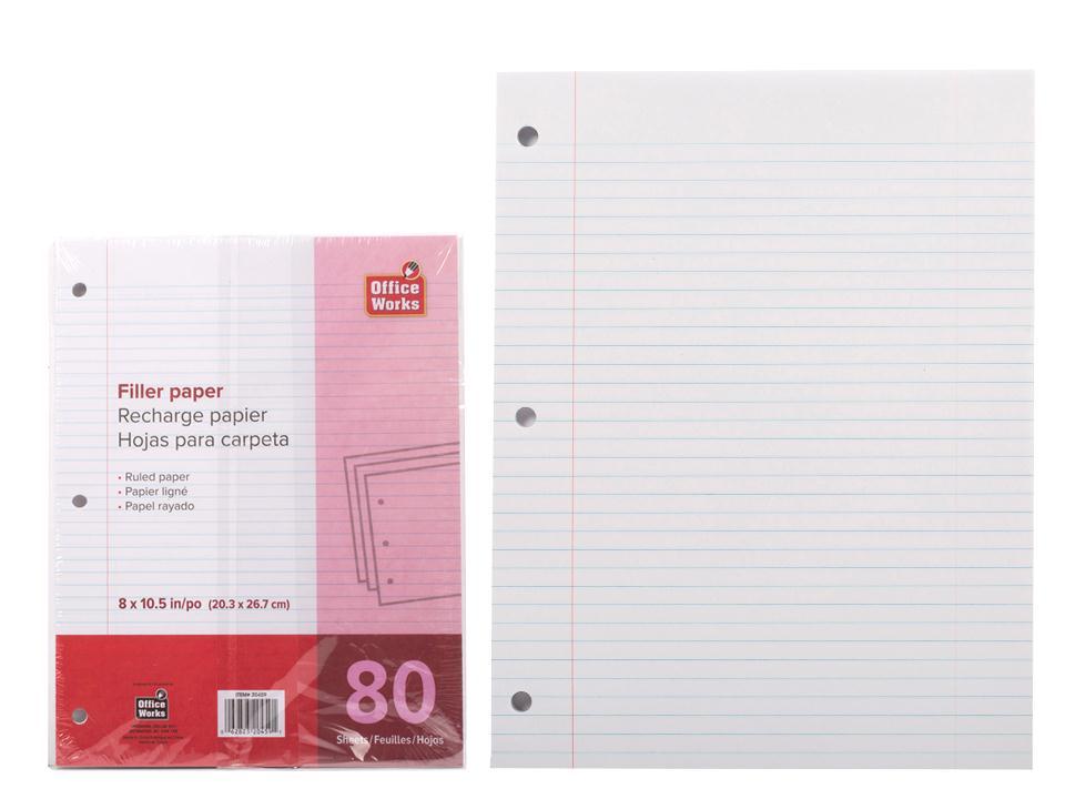 O.WKs. 80-Sheet 8"x10.5" Filler Paper (HZ)