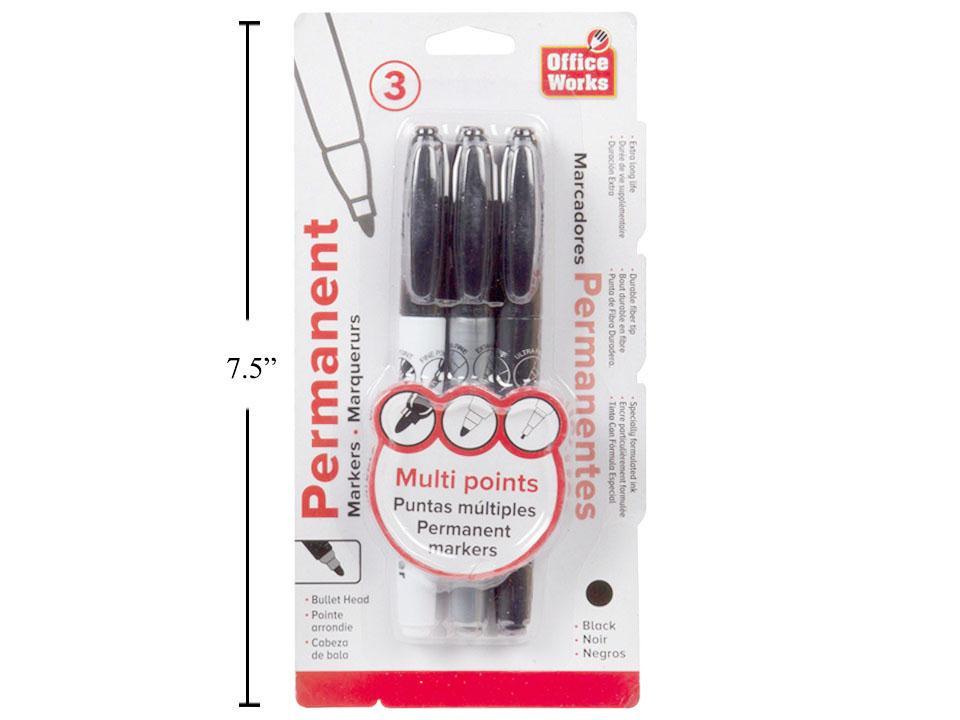 O.WKs. 3-Piece Permanent Markers with Assorted Tip Sizes (HZ)