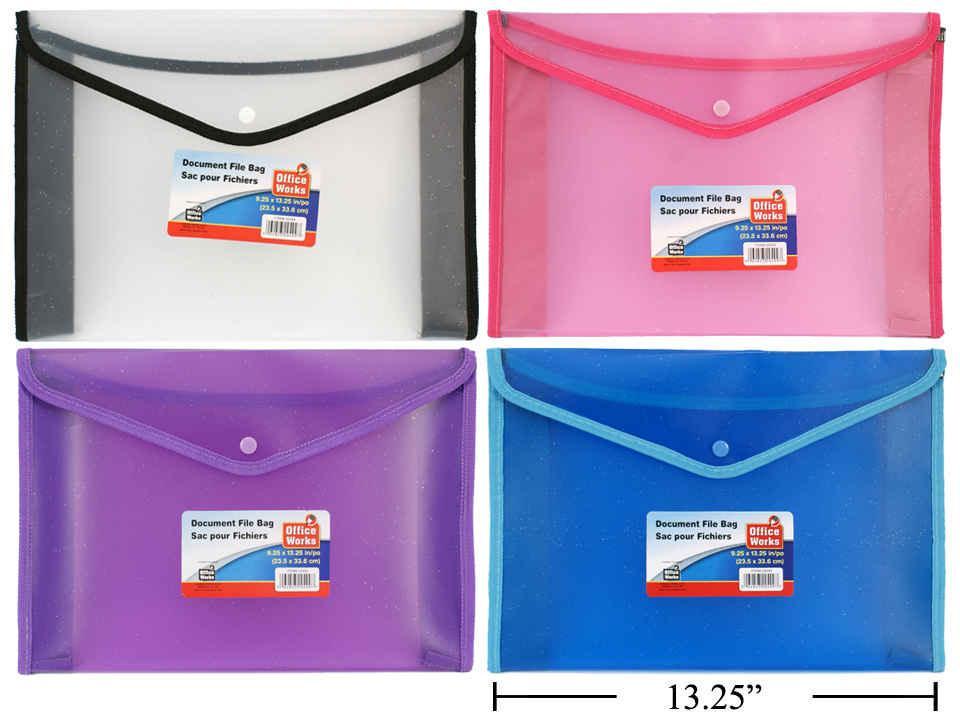 O.WKs. Document File Bag, 9.25x13.25", Available in 4 Colours, with Label