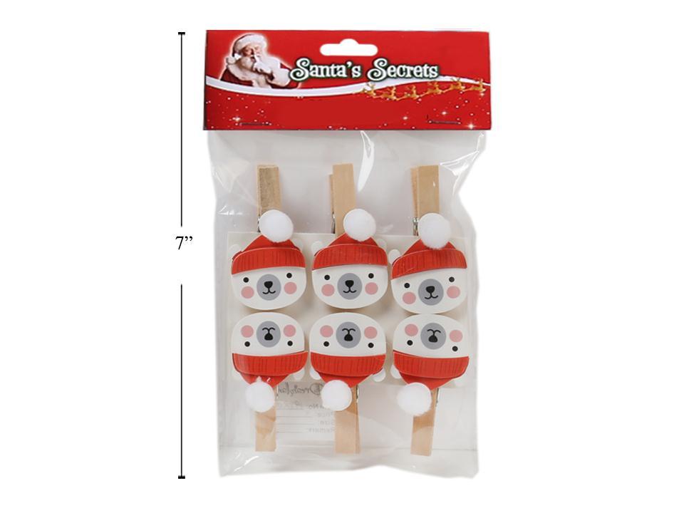 S.Secrets 6pcs Xmas Wooden Clip D??cor-Bear, pbh