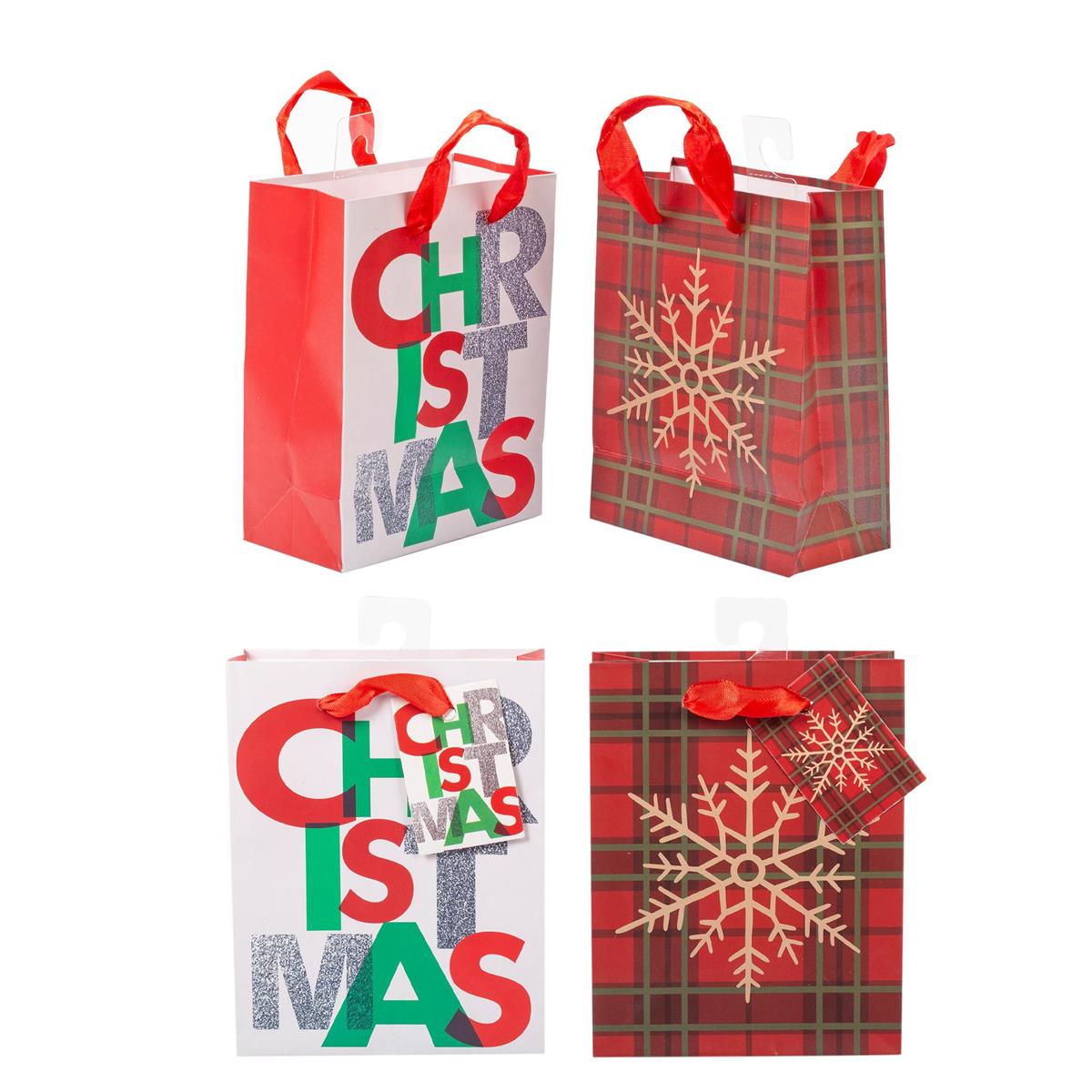 Paper T. Xmas Gift Bag-Small, Matte, 2/s,9x6x2.3", j-hook