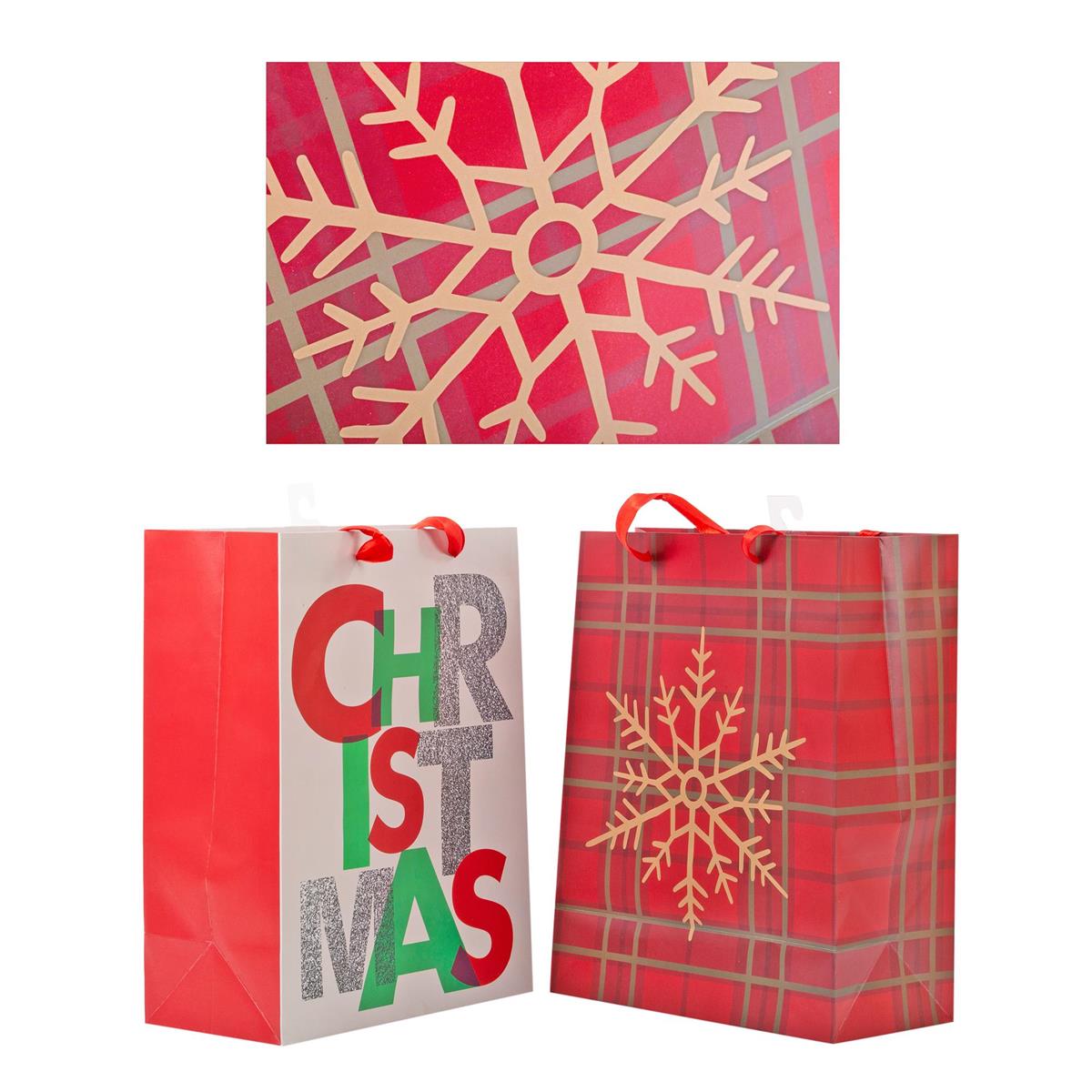 Paper T. Xmas Gift Bag-Large, Matte 2/S, 10.25x12.8x5", j-hook