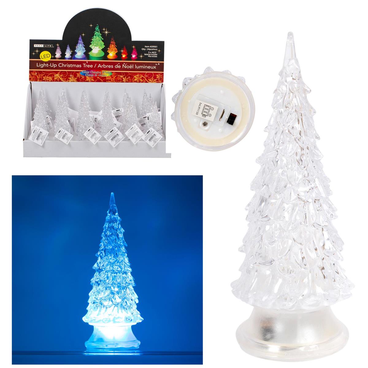 LED Light-Up Acrylic Xmas Tree, 4"H Colour-Changing, pvc box