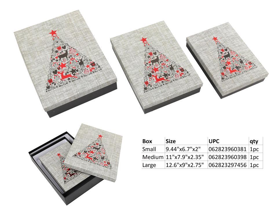 Paper T. Set/3 Xmas Nested Gift Boxes w/Hot Stamping, belly band