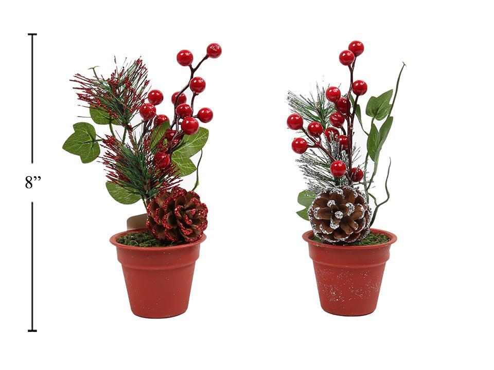 Deco N. Xmas Plant w/ Pinecone & Berries in Pot, 2asst., cht