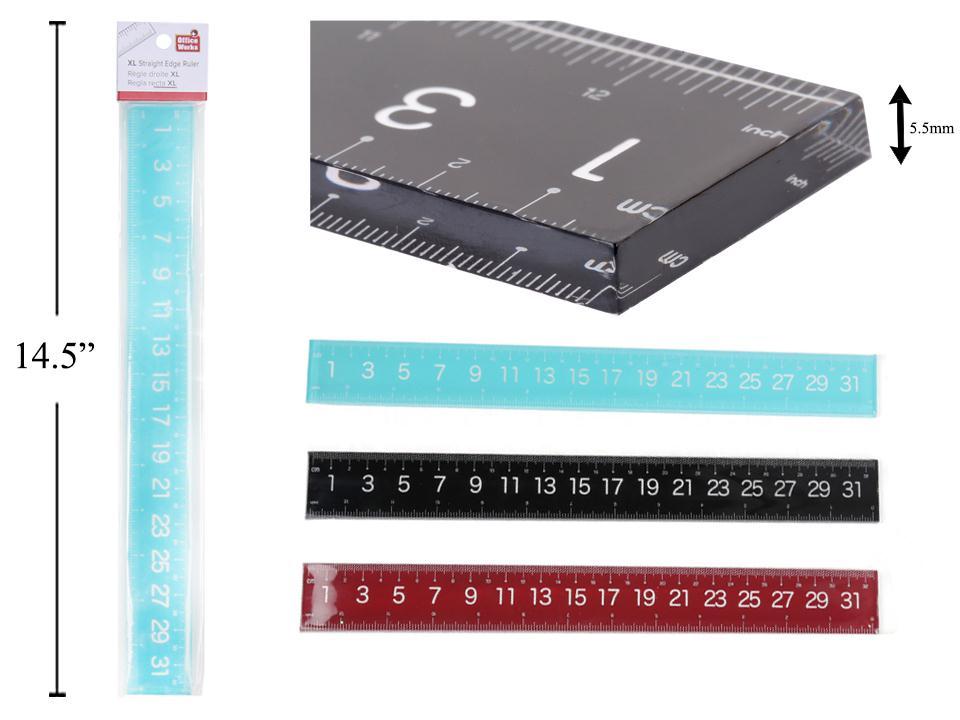 O.WKs. XL Straight Edge Ruler 32.5cm, 3 Colours, Hdr+Opp