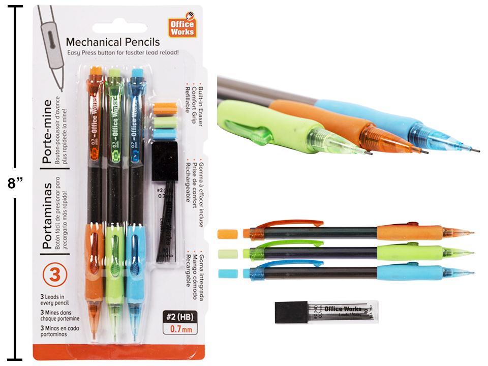 O.WKs. 3-Pc mechanical Pencils w/ Leads Set 0.7mm, b/c (HZ)