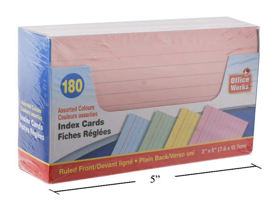 O.WKs. Assorted Colours Ruled Index Card Set, 180-Piece, 3x5" with Colour Box
