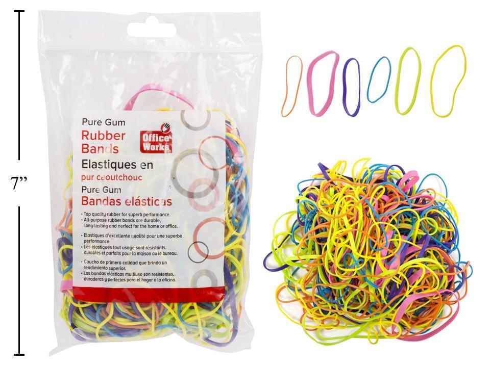 O.WKs. 4oz Rubber Bands, Assorted Sizes & Col, zip lock bag