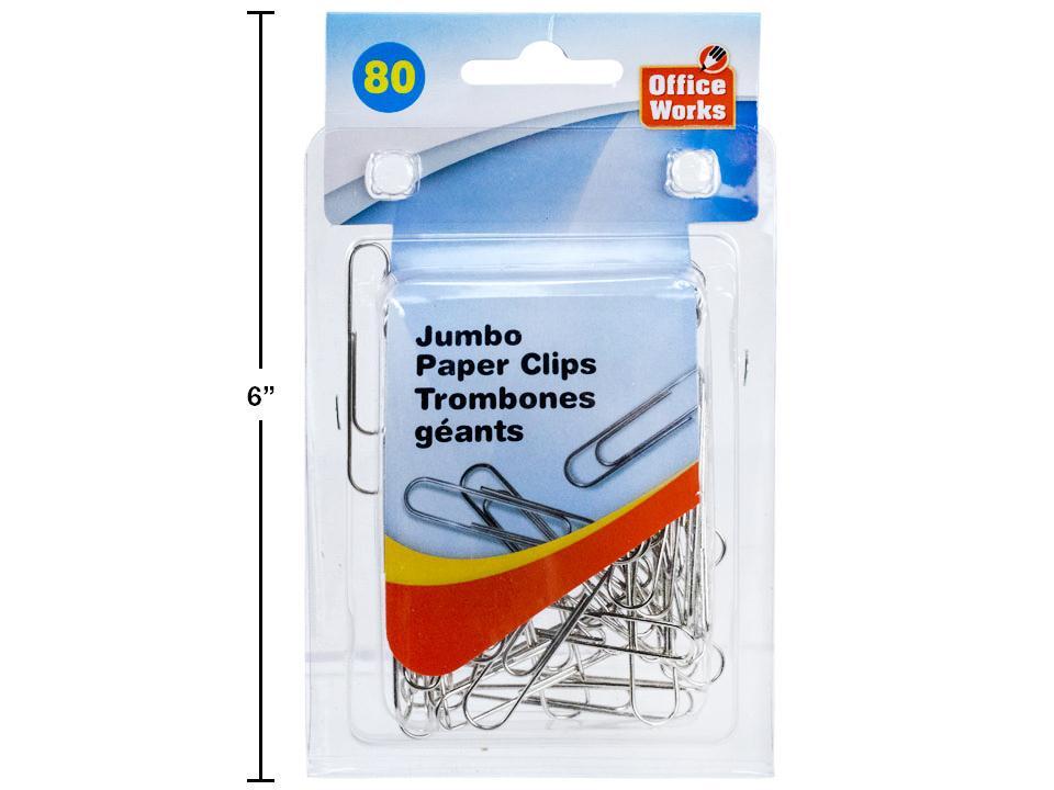 O.WKs. 80-pc Metal Paper Clips, 50mm, clam pack w/ header