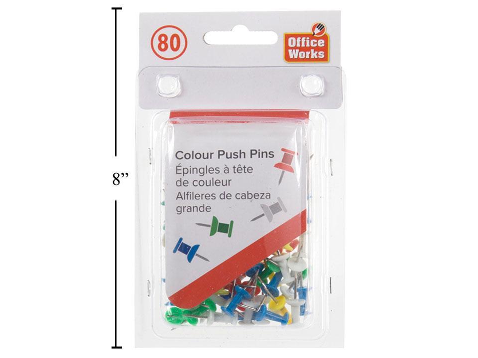 O.WKs. 80-Piece Assorted Color Push Pins, Case Pack (HZ)