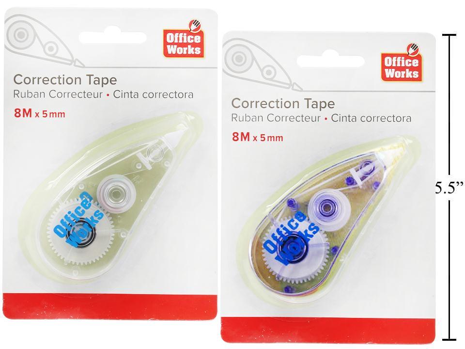 O.WKs. Correction Tape in 2 Colours, Dimensions 8m(L) x 5mm(W), b/c