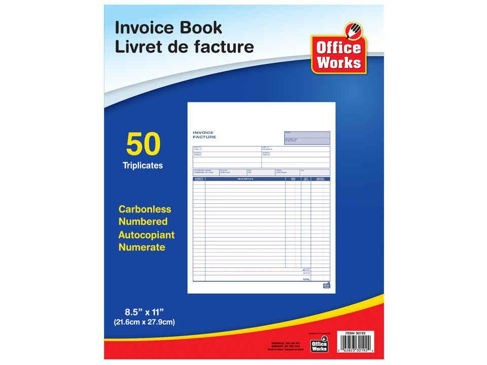 O.WKs. 50 Triplicates 8.5" x 11" Carbonless Invoice Book