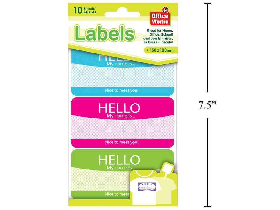 O.WKs. 10 Sheets Name Tag Labels, "HELLO", pbh
