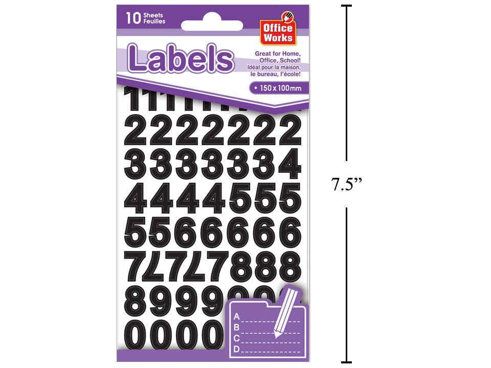 O.WKs. 10 Sheets Numbers Labels, pbh