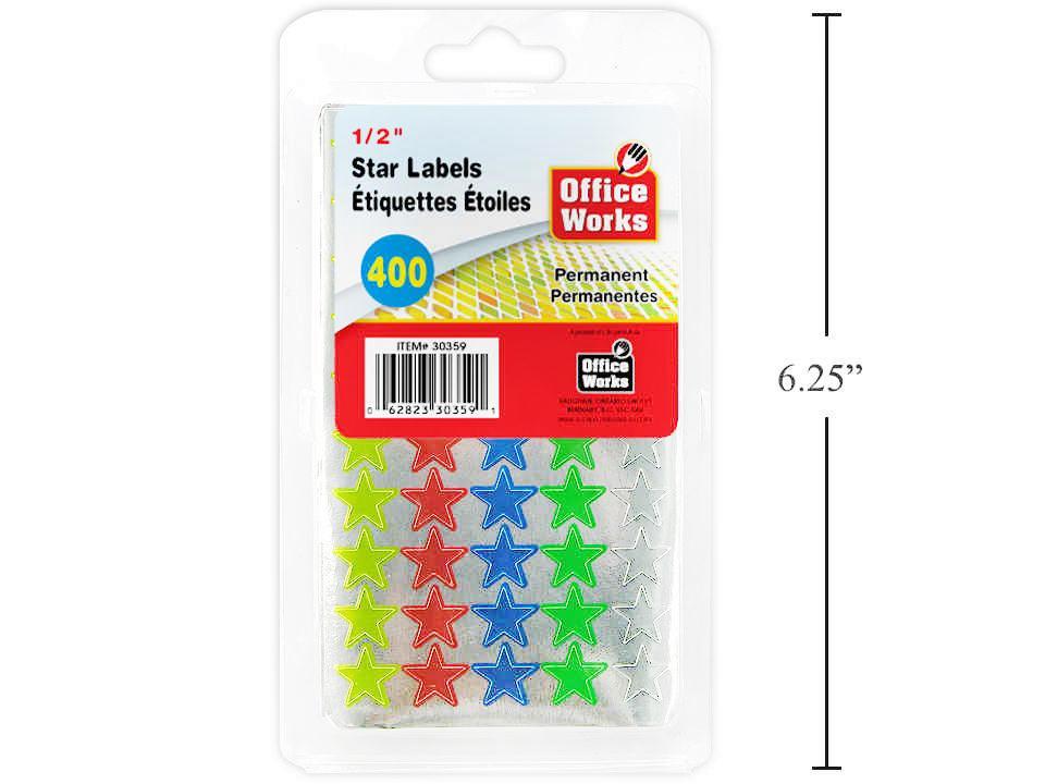 O.WKs. 1/2" Colour Star Labels, 400-pc., clam pack