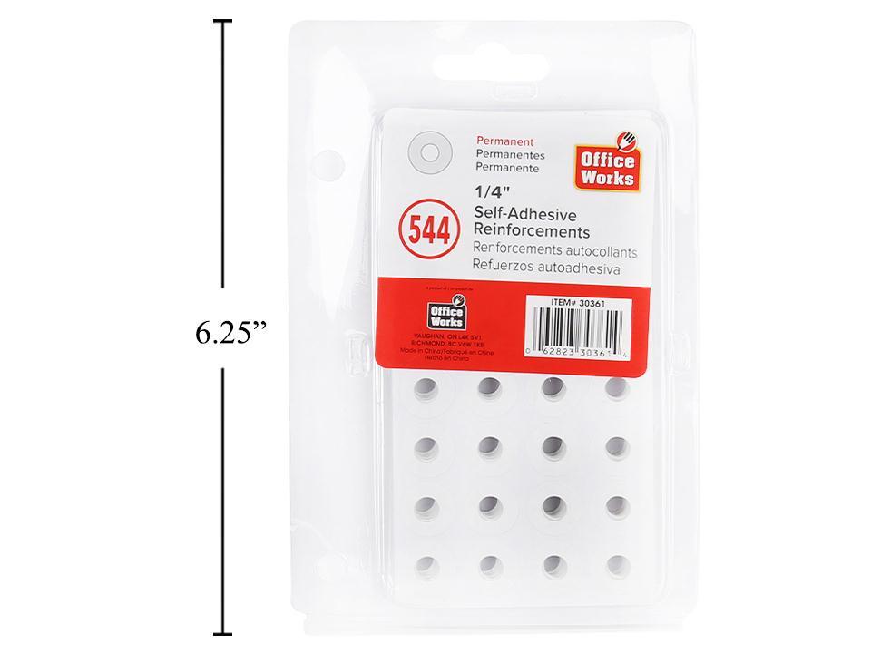 O.WKs. 1/4" White Reinforcement Labels, 544-Piece Clam Pack