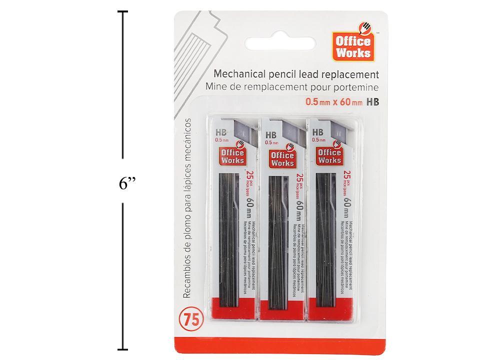 O.WKs. 3-Pack 0.5x60mm Mechanical Pencil Lead with 25 Pieces per Pack, Black/Color (HZ)