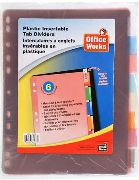 O.WKs. 6-Piece PVC Index Divider with Plastic Bag and Insert