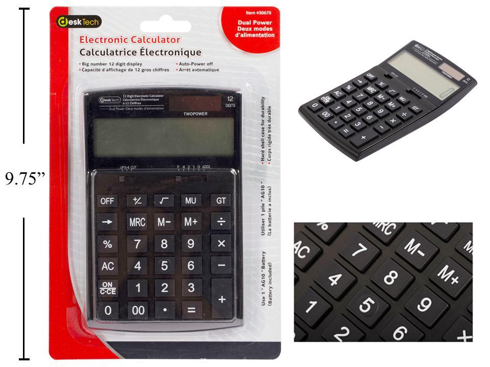 Desk Tech 12-Digit Calculator with Battery, Dual Power Functionality