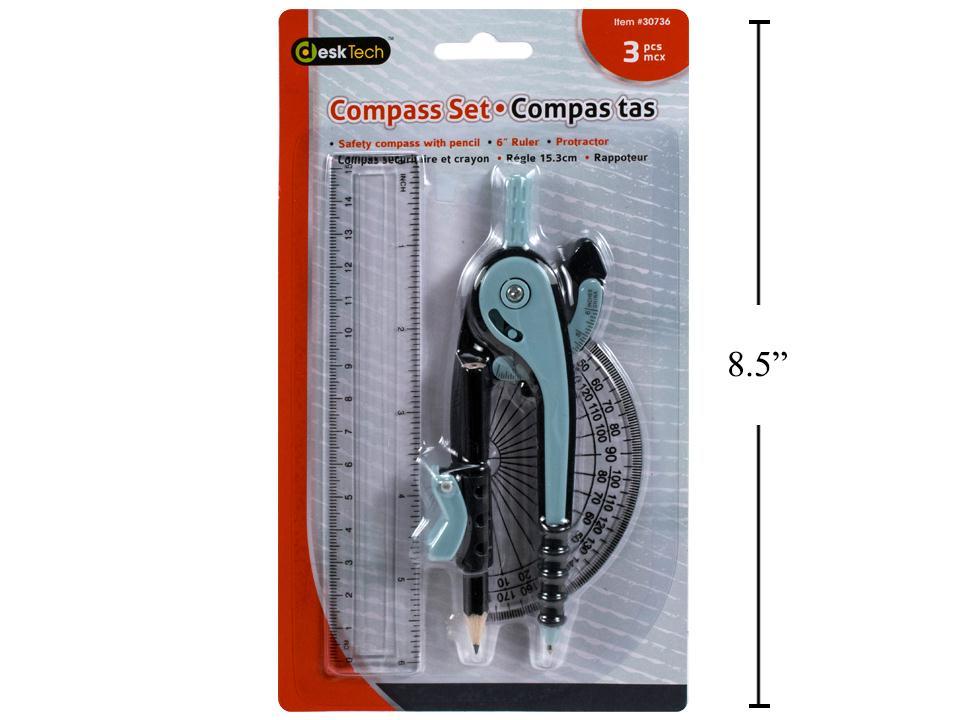 Desk Tech 3-Piece Compass and Ruler Set