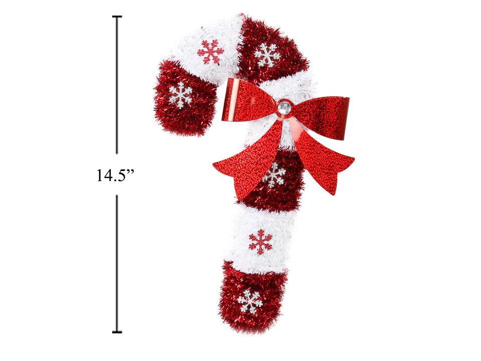 Deco N. 14.5" Tinsel Xmas Candy Cane Hanging Plaque, cht