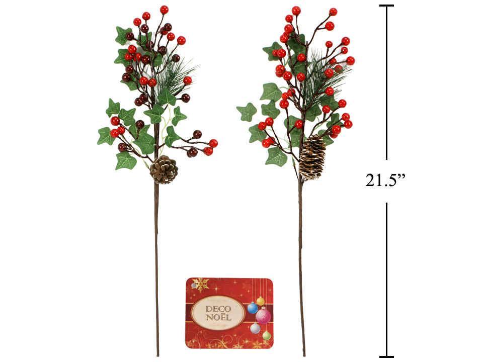 Deco N. 22"L Berries & Pinecone Pick, 2 styles, tag