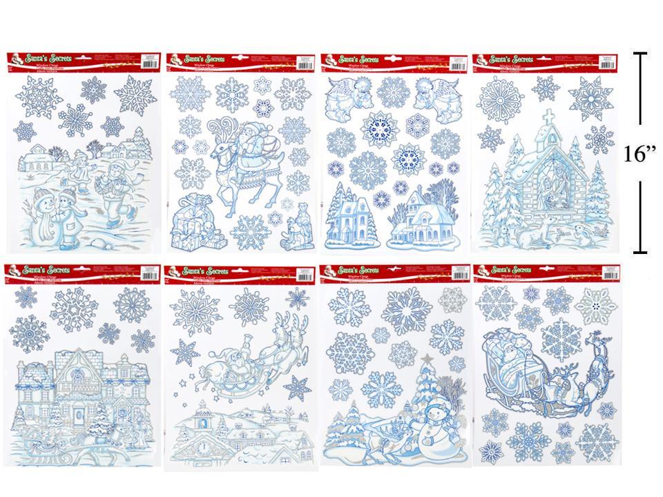 S.Secrets Glitter Snowflake Window Clings, 8asst., 11.5"x16.25", h/c